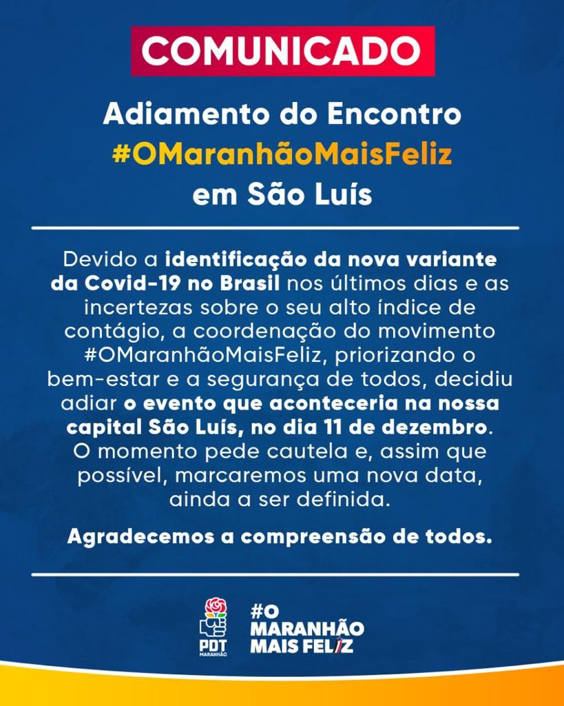 Com risco da nova variante da covid-19, evento de pré-campanha do PDT em São Luís é adiado….