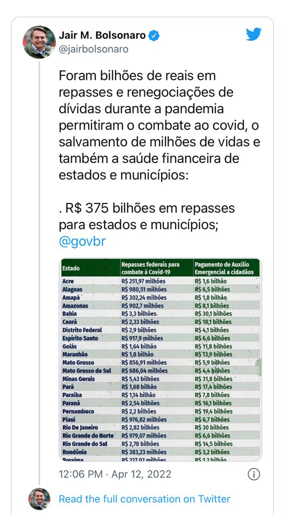 Após ser chamado de demônio por Flávio Dino, Bolsonaro mostra que transferiu R$ 15,7 bilhões ao Maranhão…