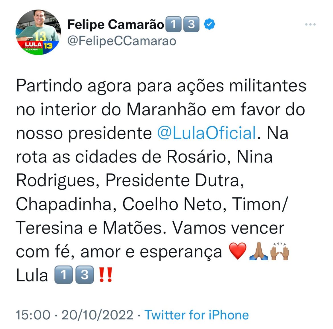 Felipe Camarão, cai em campo para aumentar a vantagem de votos de Lula no Maranhão…