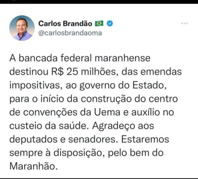 Emendas: bancada manda R$ 25 mi para o governo, e R$ 15 mi para SLZ…