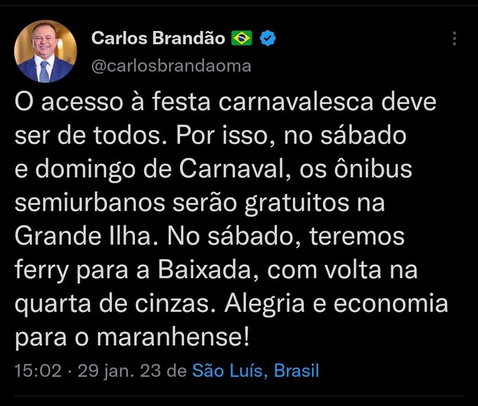 Brandão anuncia gratuidade no transporte no Carnaval…