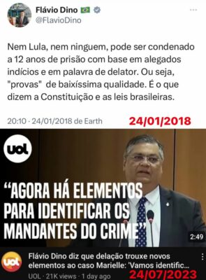 ‘O rei da incoerência’! Em qual Dino devemos acreditar? Na delação do Lula ou do ‘Caso Mariele’?…