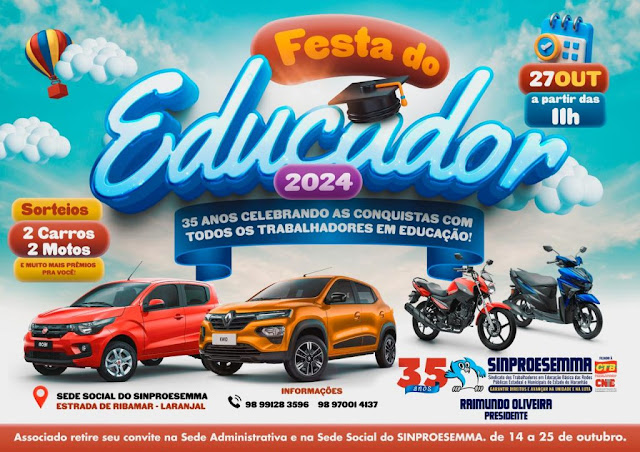 SINPROESEMMA celebra 35 anos ao lado da categoria na grande Festa do Educador 2024 dia 27 de outubro…