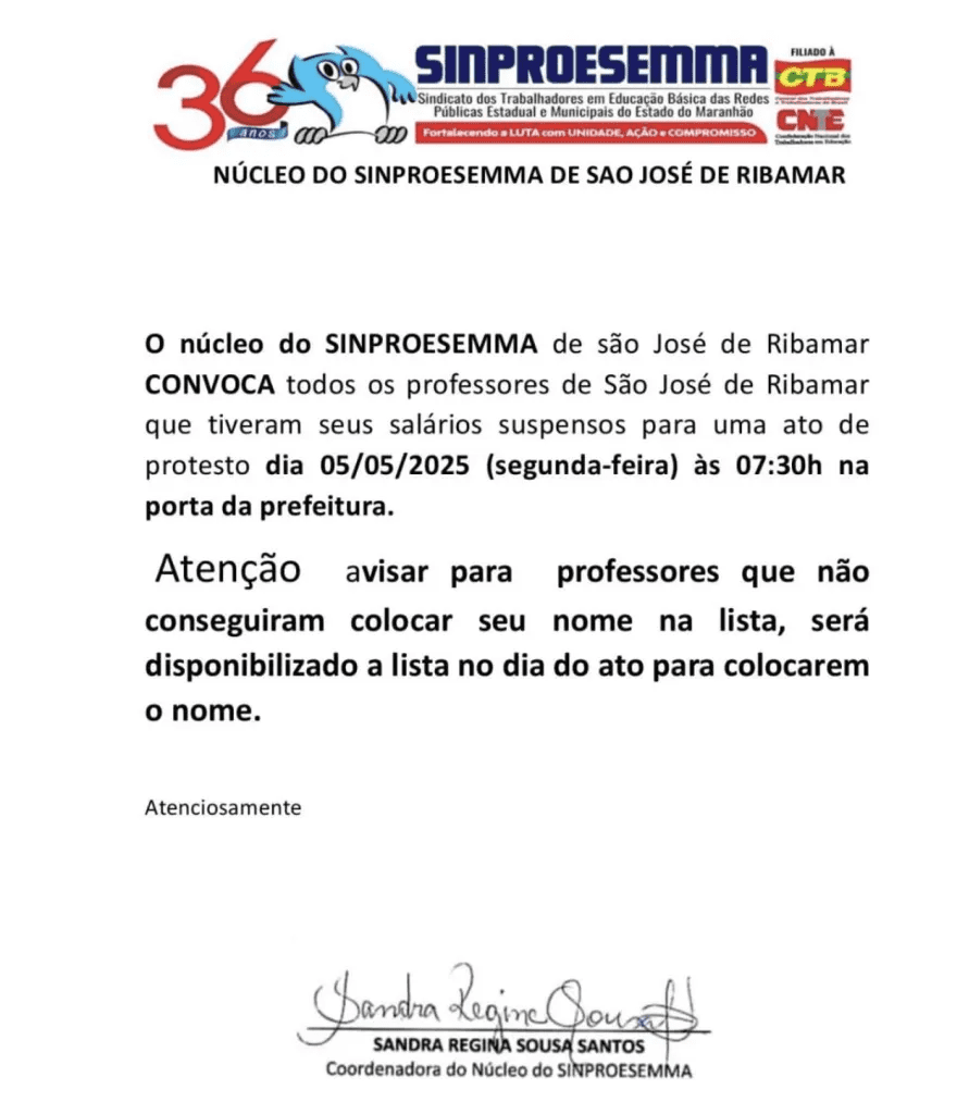 São José de Ribamar – Professores convocam protesto após suspensão de salários…