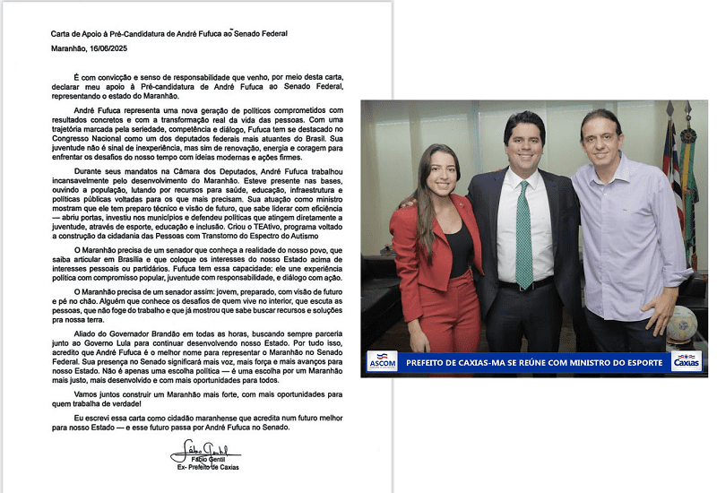 ‘Carta Aberta’ – Fábio Gentil declara apoio à pré-candidatura de André Fufuca ao Senado…